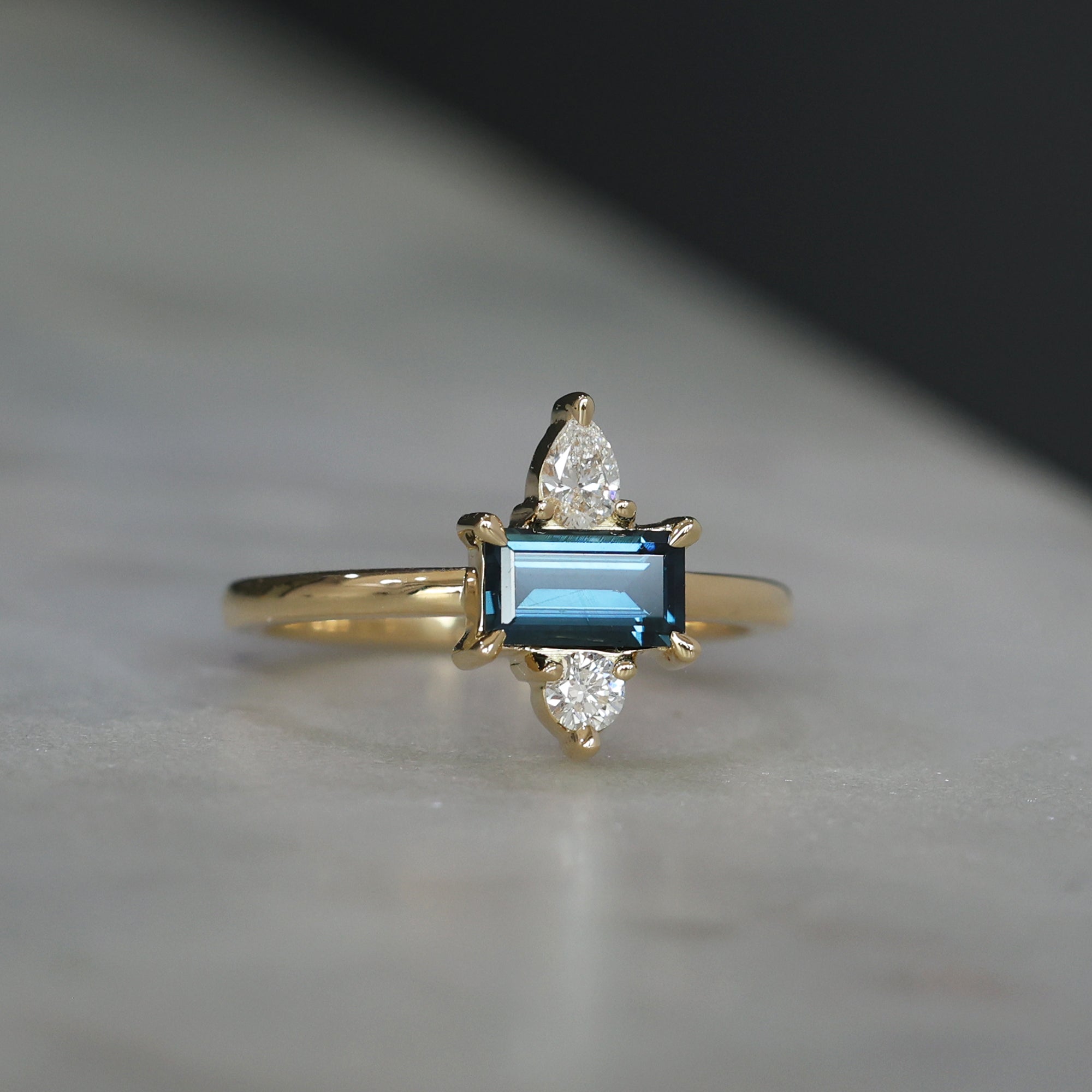 0.80ct Australian Parti Sapphire & Diamond Trio engagement ring