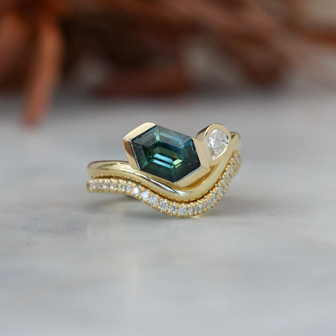 unique madagascan sapphire and wedding band ring