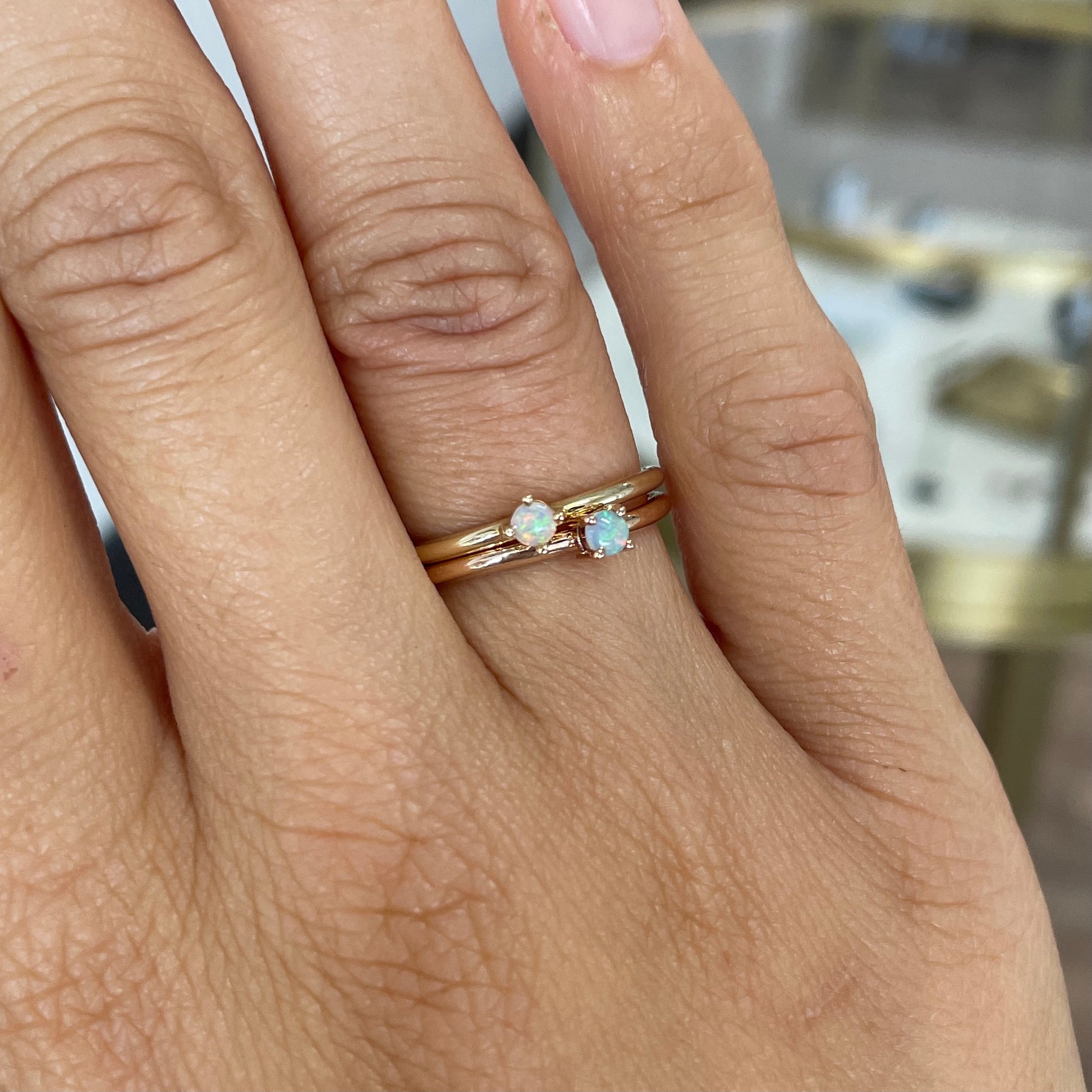 Australian opal stack ring on hand