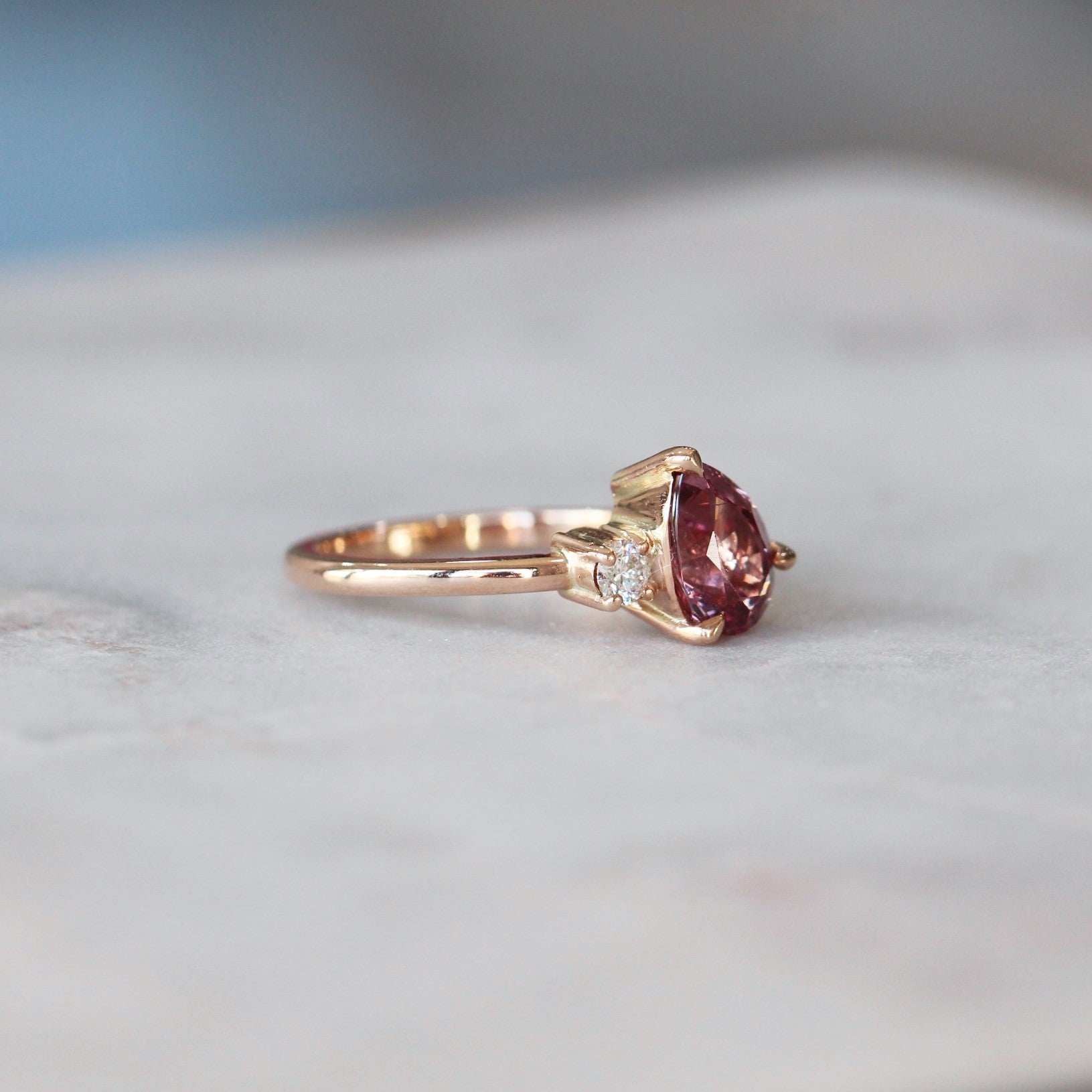 MALAYA GARNET & DIAMOND RING