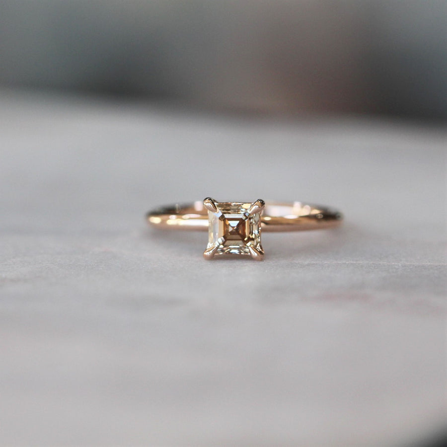 ASSCHER / ARGYLE CHAMPAGNE DIAMOND RING