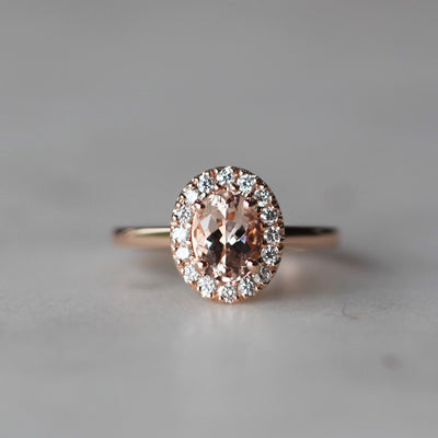 SARAH OVAL MORGANITE HALO RING Meg Maskell Fine Jewellery