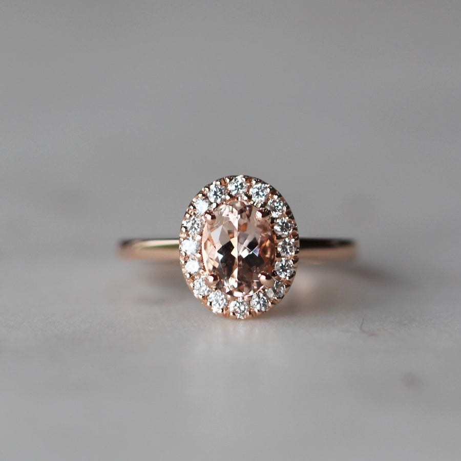 SARAH / OVAL MORGANITE HALO RING