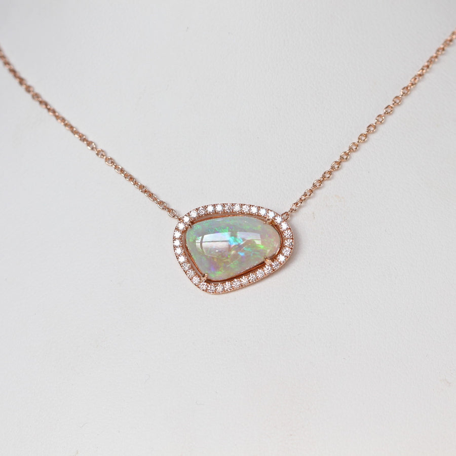FREEFORM OPAL / DIAMOND HALO NECKLACE