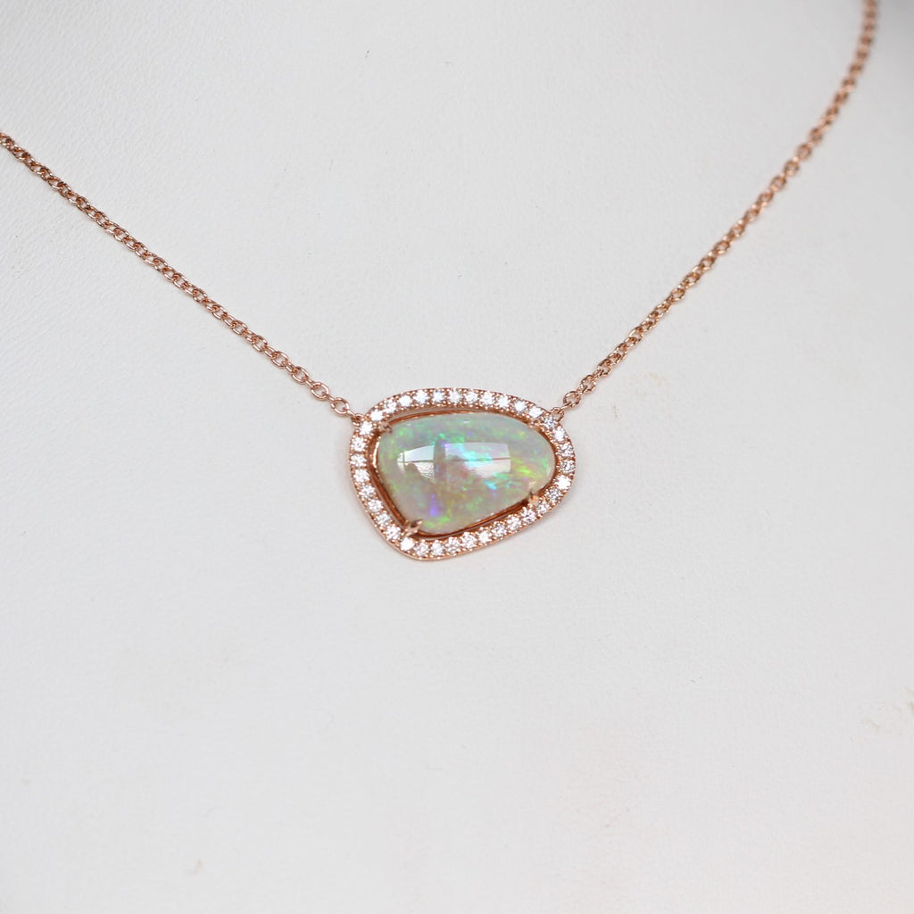 FREEFORM OPAL / DIAMOND HALO NECKLACE