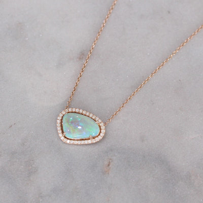 FREEFORM OPAL / DIAMOND HALO NECKLACE