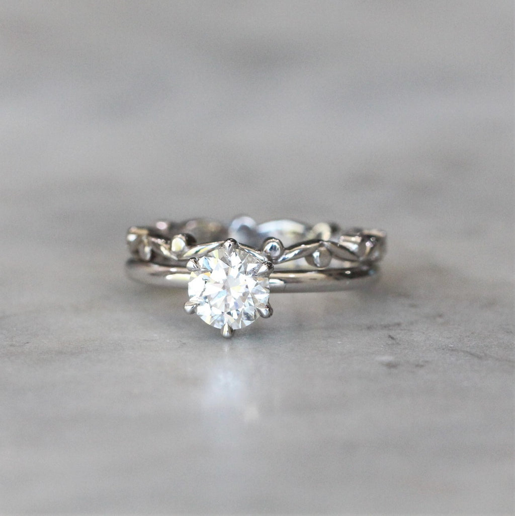 gum leaf wedding band white gold