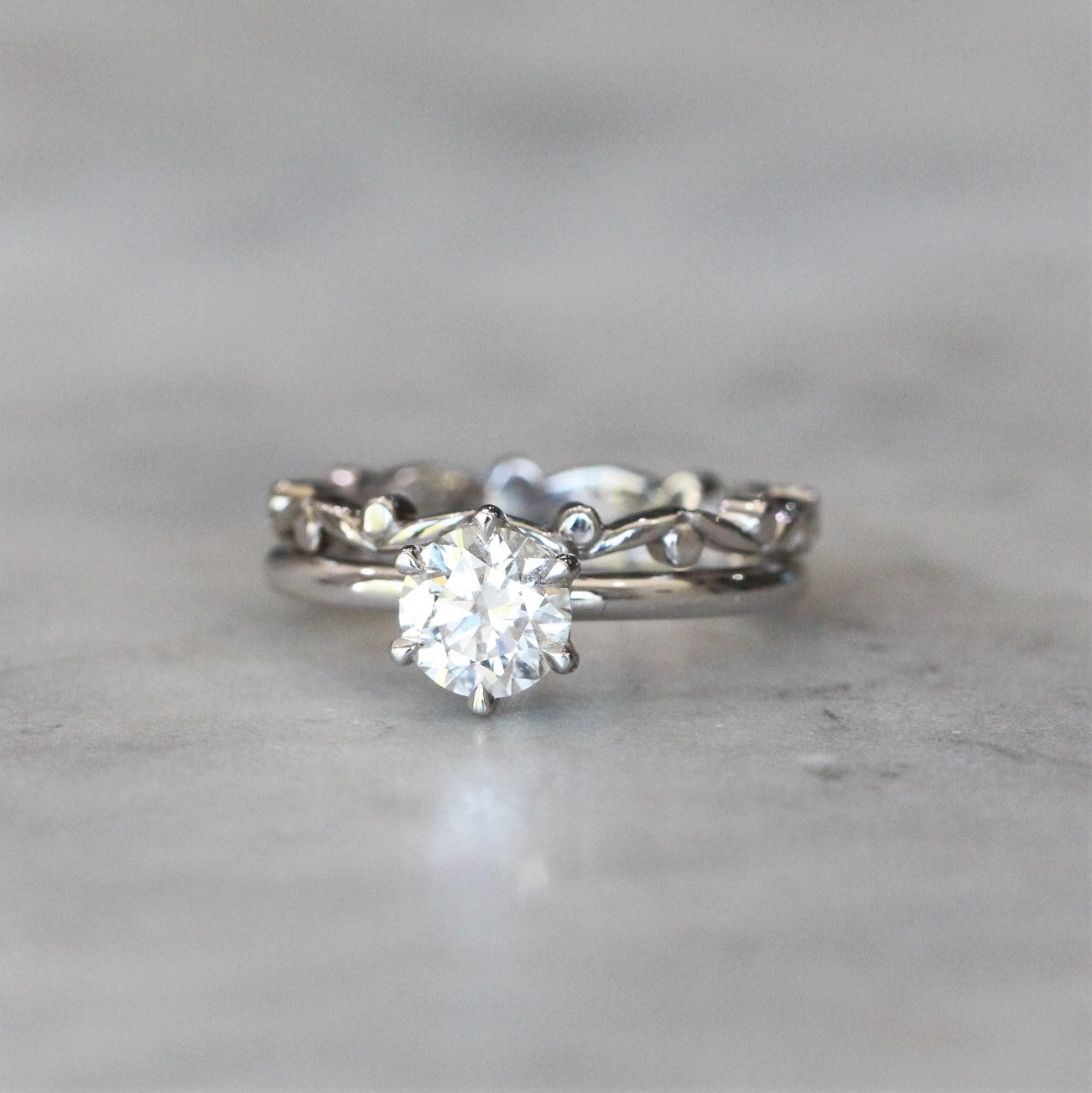 gum leaf wedding band white gold