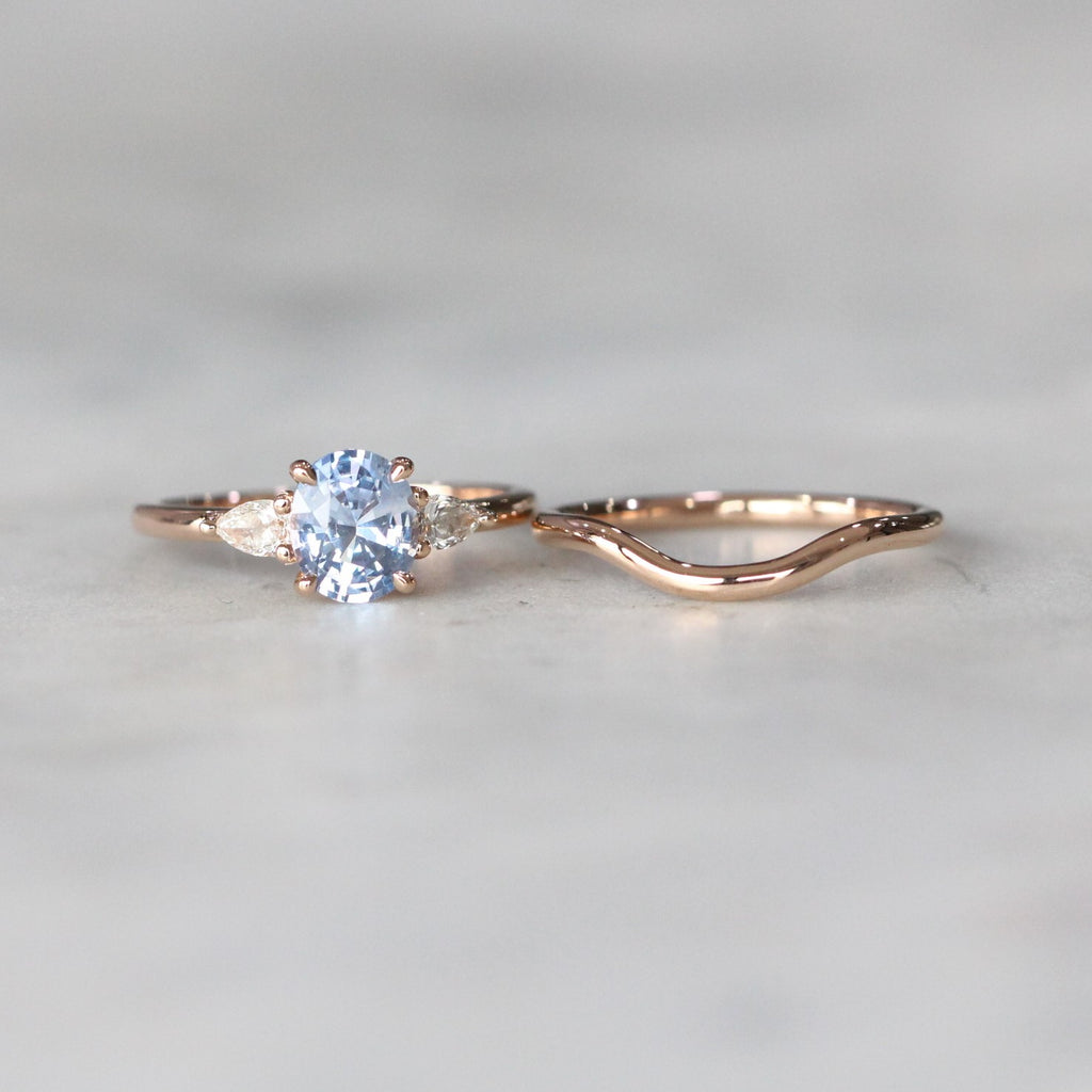 wave wedding band with engagement ring