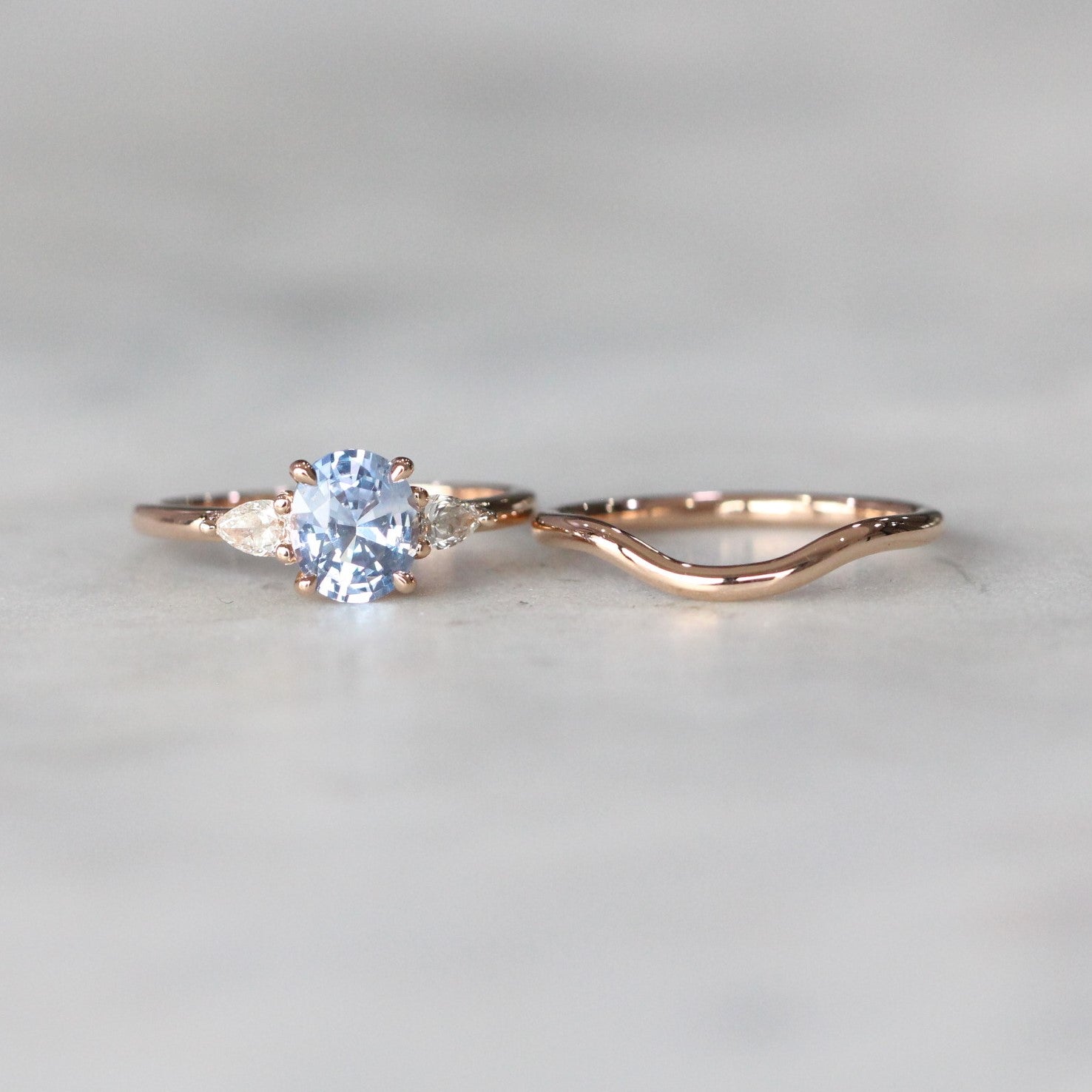 wave wedding band with engagement ring