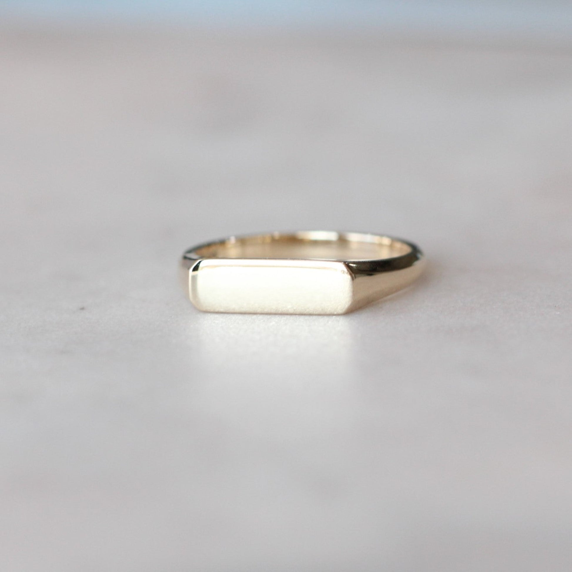 yellow gold bar signet ring front 